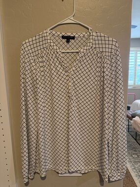 Banana Republic White Shirt with Black Windowpane Grid